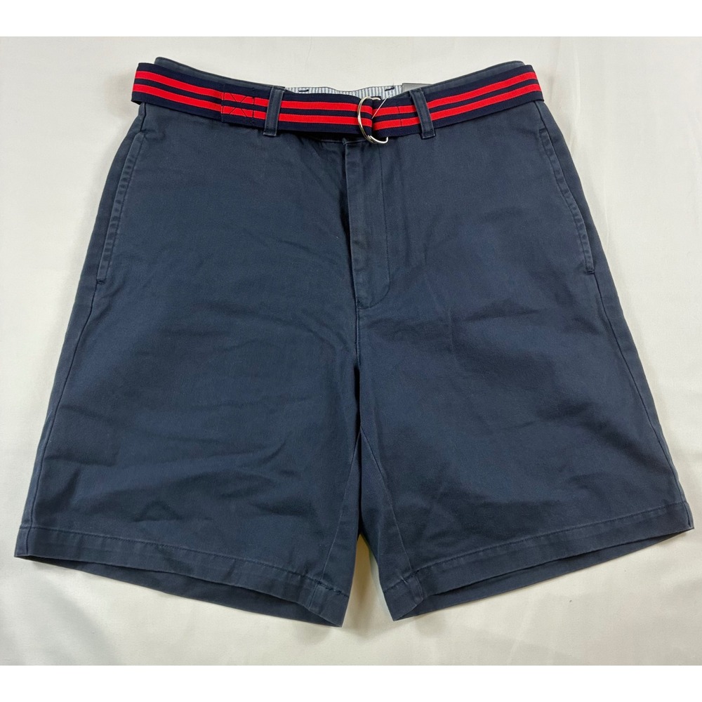 Tommy Hilfiger Flat Front Shorts Mens 32 Navy Blue NWT Classic Fit Cotton Belted